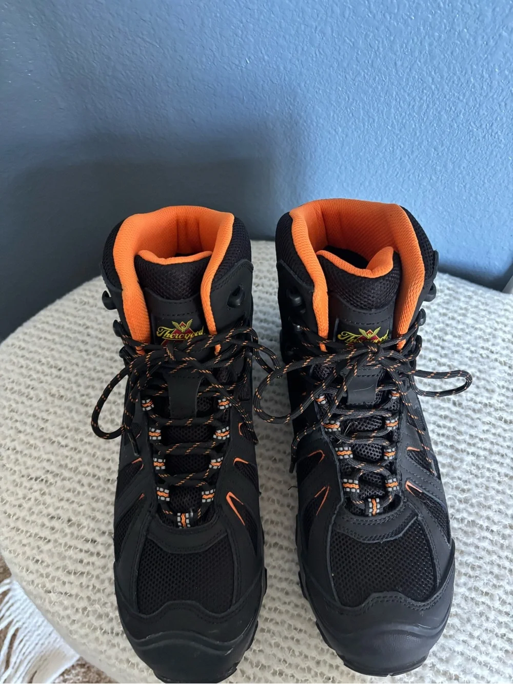 Men's Black and Orange Hiking Boots with Cushioned Support